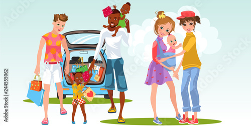 Cartoon of interracial marriage and lesbian family