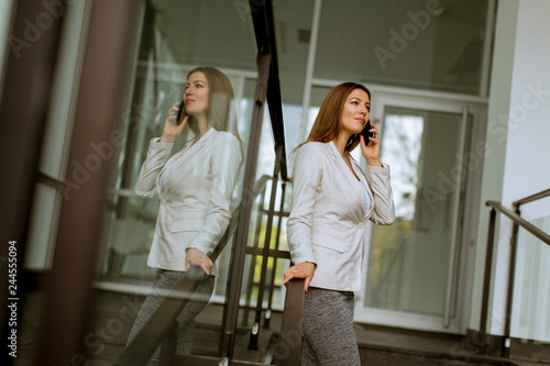 Businesswoman talking over ...
