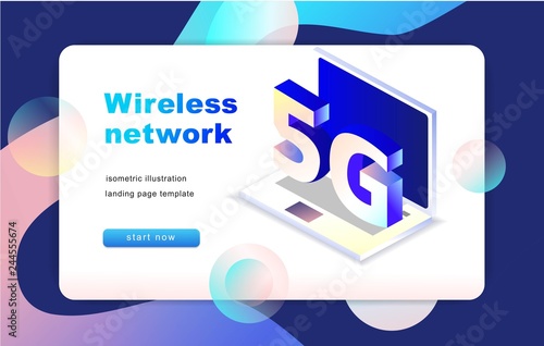 Isometric 5G wireless network vector illustration. Eps 10