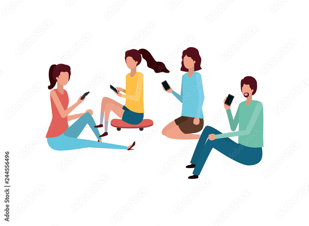 Fototapeta premium group of people with smartphone avatar character