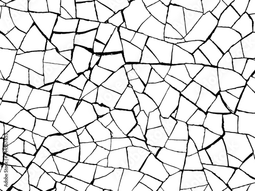 The cracks texture white and black. Vector background.Cracked earth. Structure of cracking. Cracks in dry surface soil texture. shards