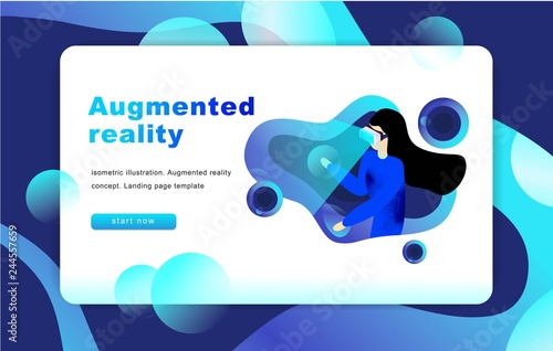 Isometric augmented virtual reality concept. Website Template. Woman