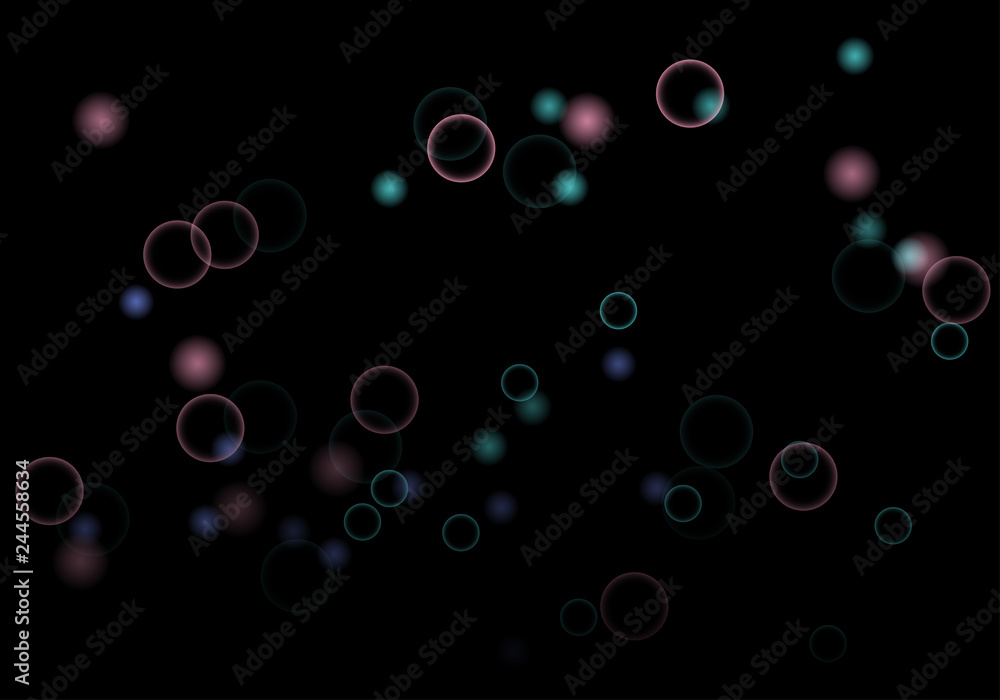 Bokeh in abstract style on black background. Illuminated design. Vector abstract geometric background. Bright bokeh texture. Bokeh. Modern wallpaper. Vector holiday design.
