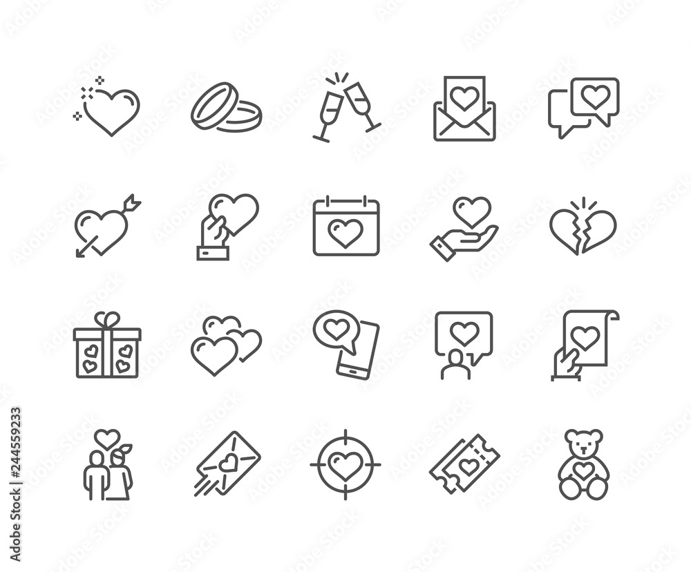Simple Set of Love Related Vector Line Icons. Contains such Icons as Romantic Letter, Happy Couple, Gift, Broken Heart and more. Editable Stroke. 48x48 Pixel Perfect. Simple Set of Love Related Vector Line Icons. Contains such Icons as Romantic Letter, Happy Couple, Gift, Broken Heart and more. Editable Stroke. 48x48 Pixel Perfect.
