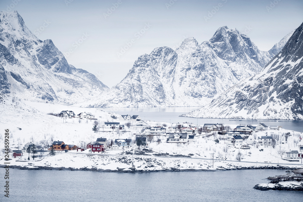 Reine during winter, Lofoten Islands, Norway Reine during winter, Lofoten Islands, Norway