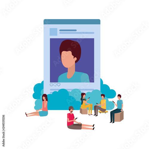 group of people with instant photo of man character