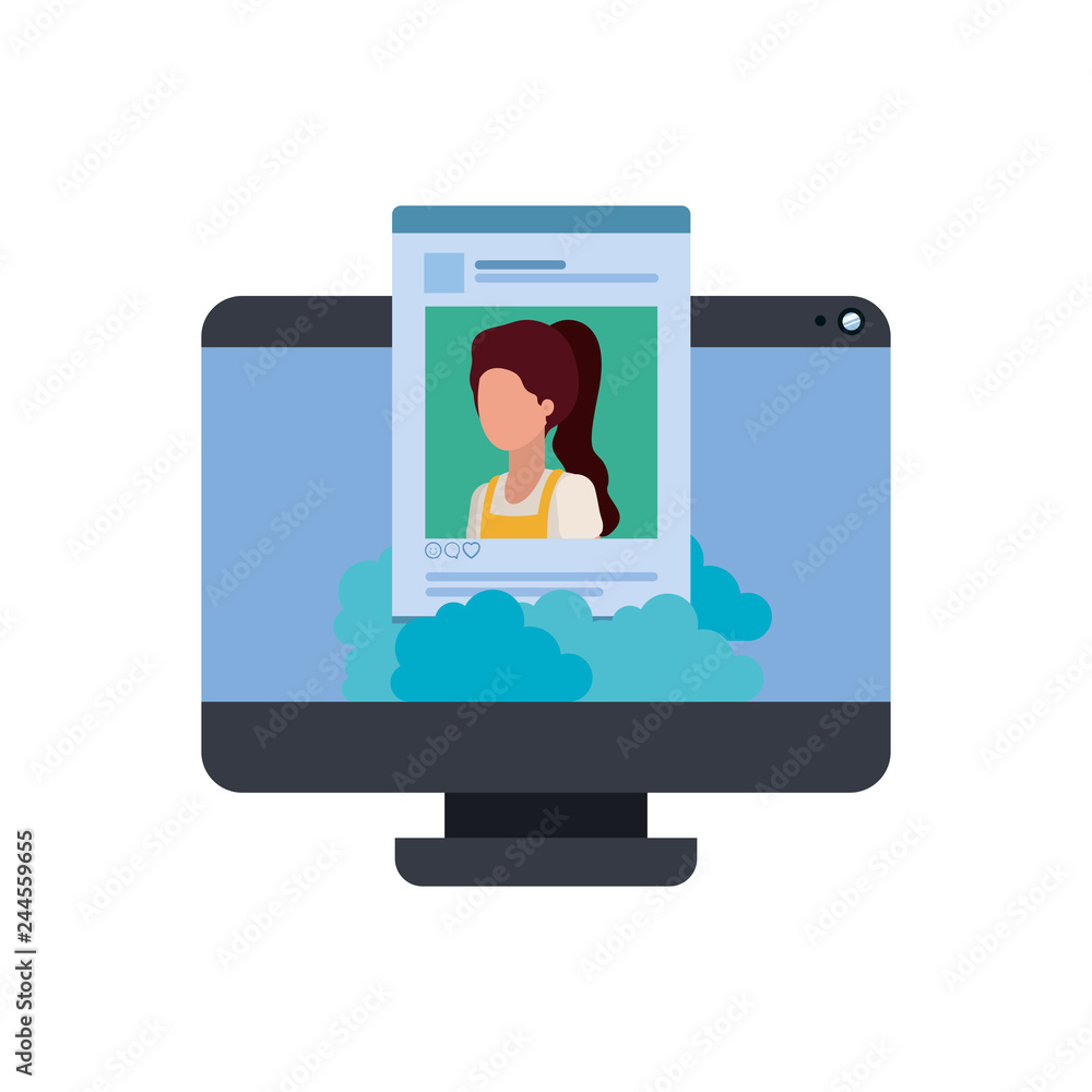 device screen with social network profile avatar character device screen with social network profile avatar character