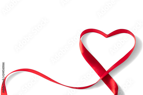 Heart shaped red ribbon for Valentine's day celebration on an isolated white  background