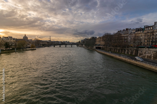 Beautiful sunset above the Seine river, Paris, France.