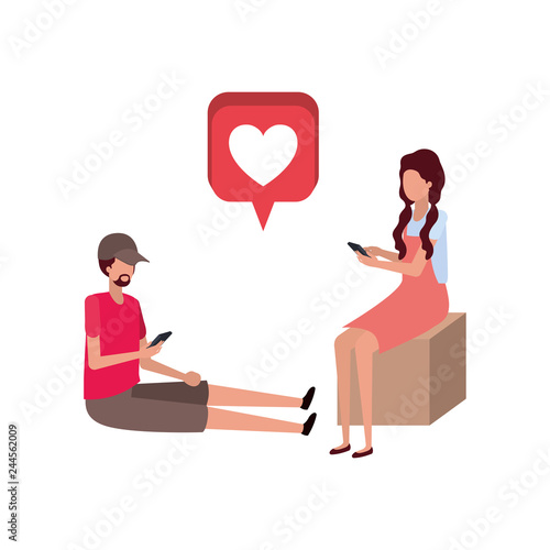 couple sitting with hearts avatar character