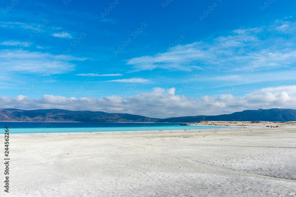 Lake Salda is in the southern province of Burdur’s Yeşilova district has been reputed as “Turkey’s Maldives” in recent years for its white beach and clear water. Lake Salda is in the southern province of Burdur’s Yeşilova district has been reputed as “Turkey’s Maldives” in recent years for its white beach and clear water.
