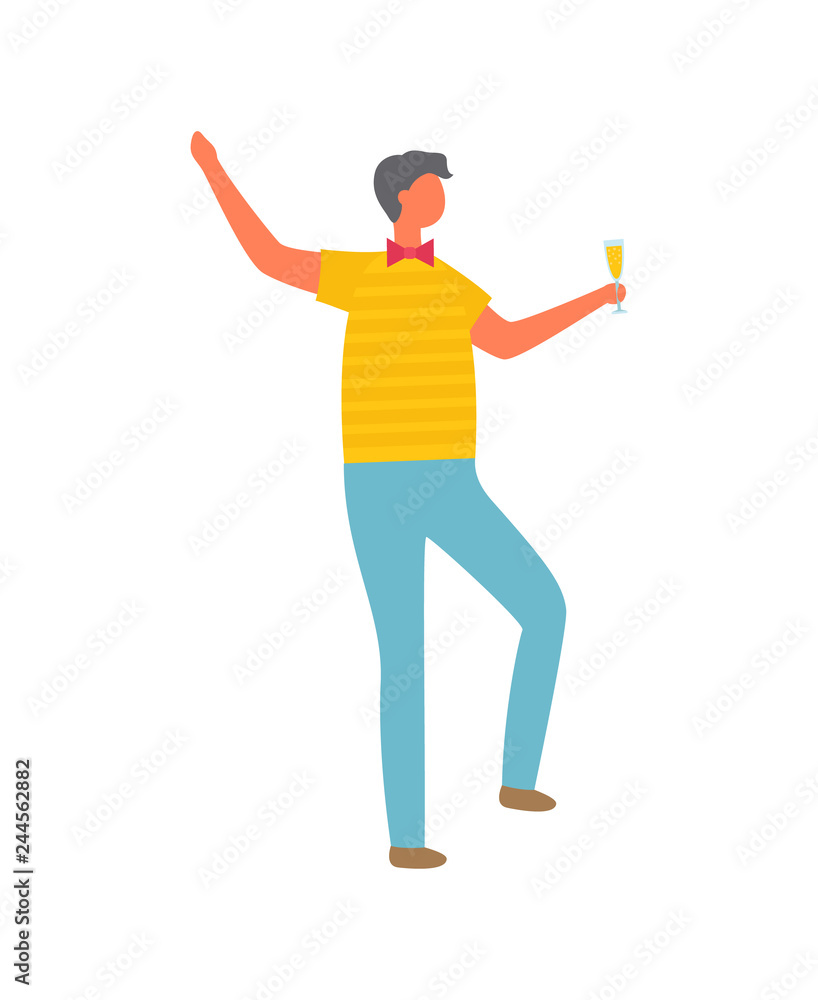 Man in Yellow tshirt and Jeans Celebrate Christmas Man in Yellow tshirt and Jeans Celebrate Christmas
