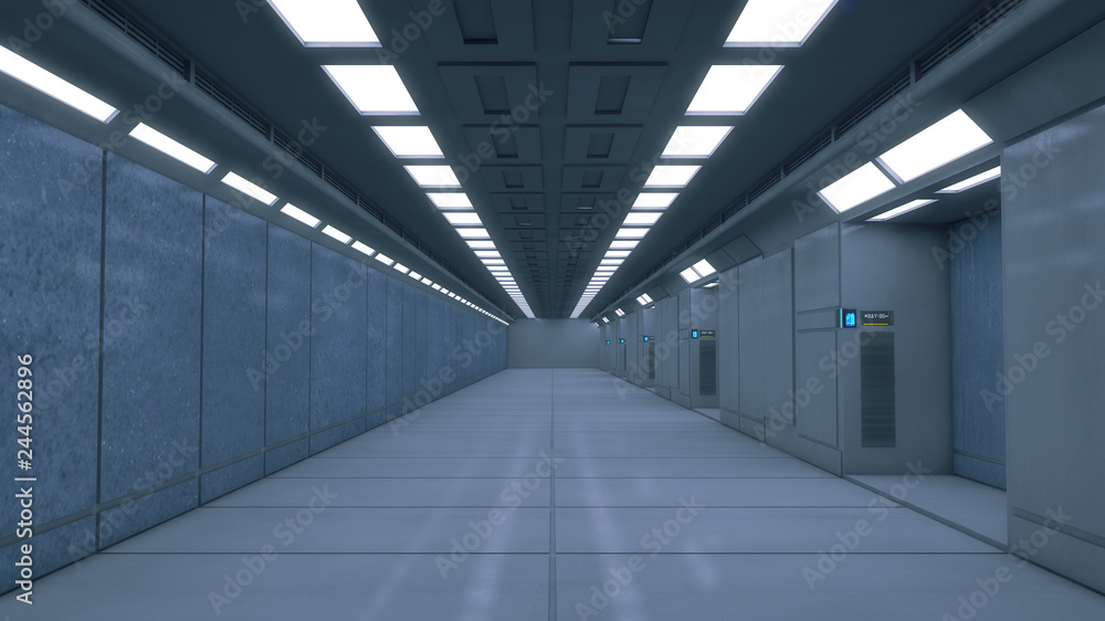 Obraz premium 3d render. Futuristic interior corridor architecture