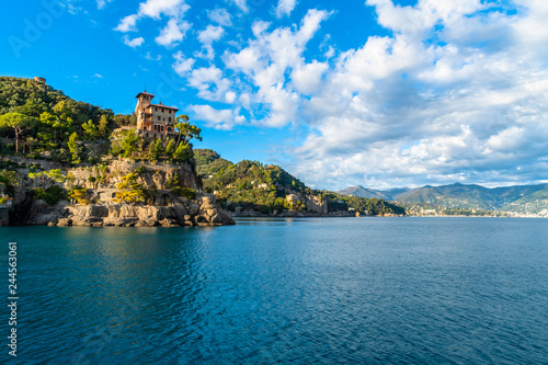 Fototapeta Naklejka Na Ścianę i Meble -  Medieval castle on the cliff near Portofino, Ligurian coast in Italy