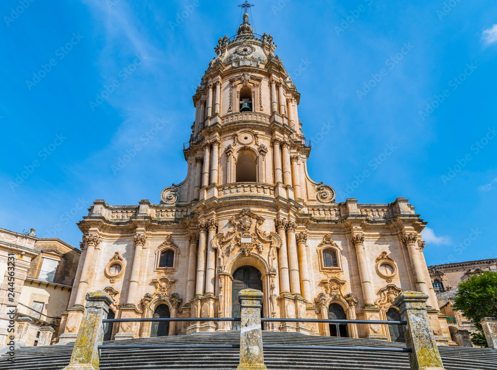 Baroque cathedral of Saint Georges (Duomo of San Giorgio) in Modica, Ragusa province in Sicily, Italy