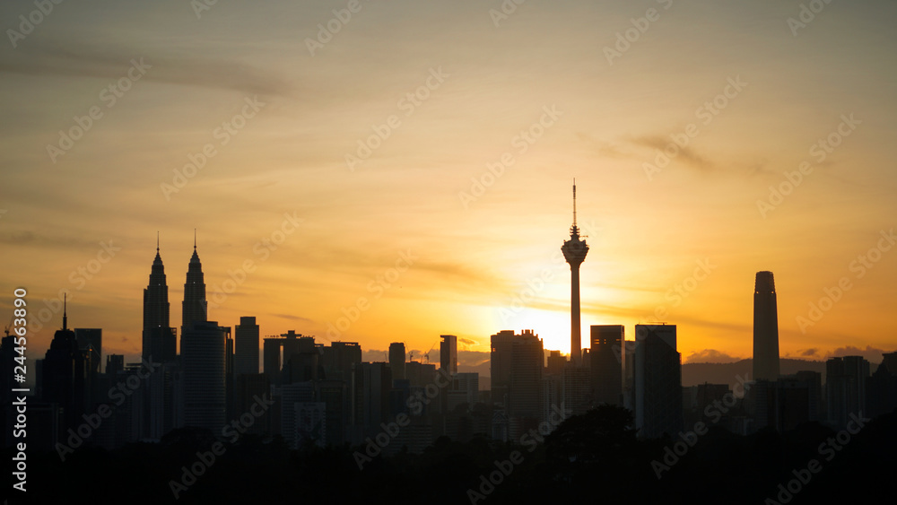 Silhouette of Kuala Lumpur city during Sunrise