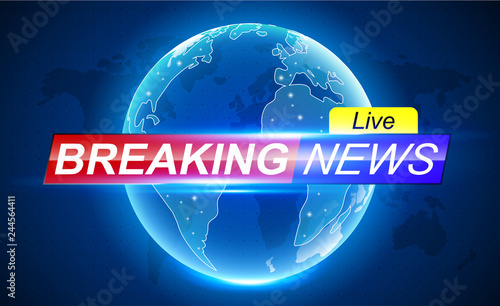 Breaking News banner header. Breaking news banner background with world map Ellipsis