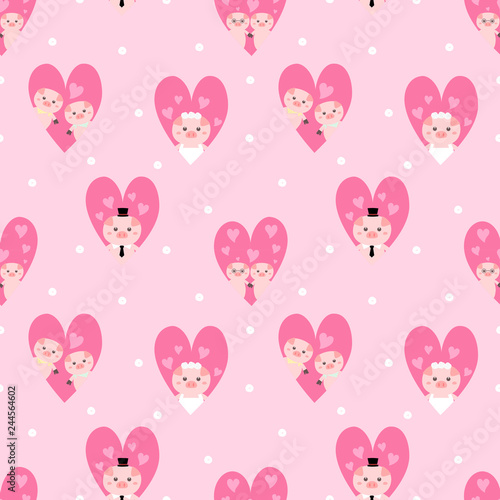 Seamless pattern pig family
