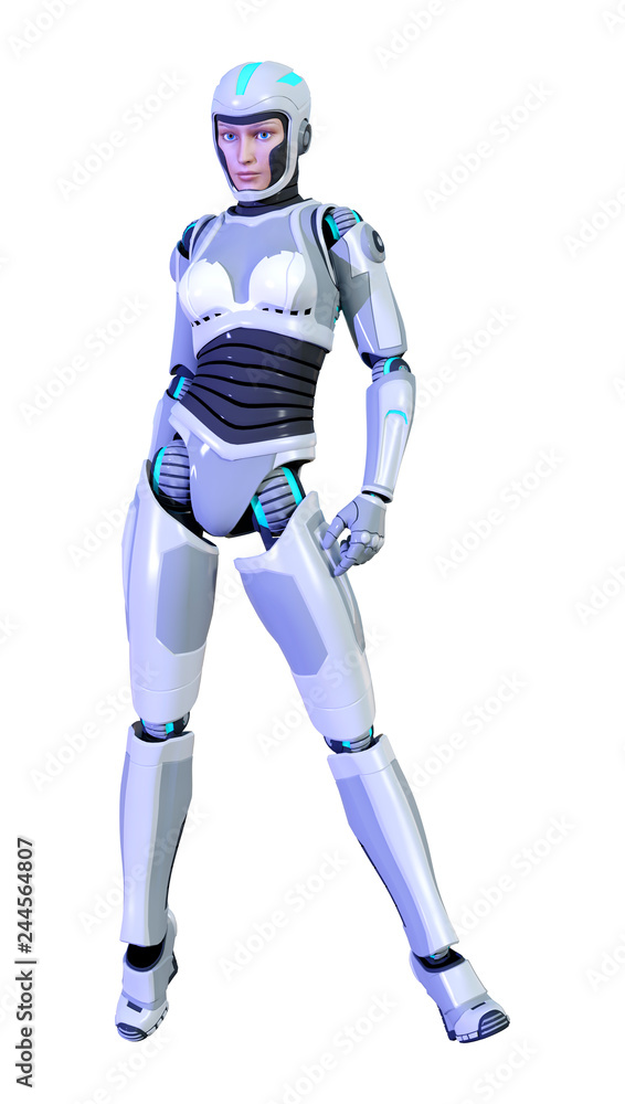 3D Rendering Female Robot on White 3D Rendering Female Robot on White