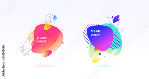 A set of abstract graphic elements, backgrounds. Dynamic color shapes and lines. Gradient abstract backgrounds with colored forms of liquid. Layout for the design of the flyer or presentation.