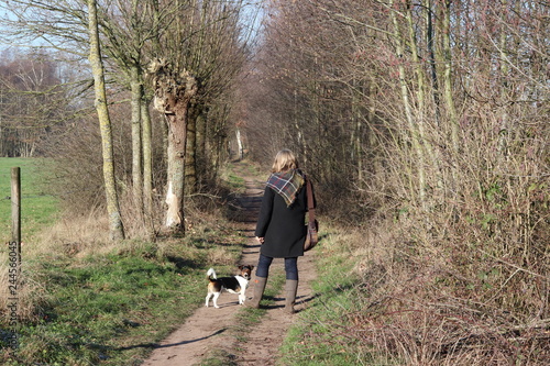 Hund jackrussel guckt frau rücken