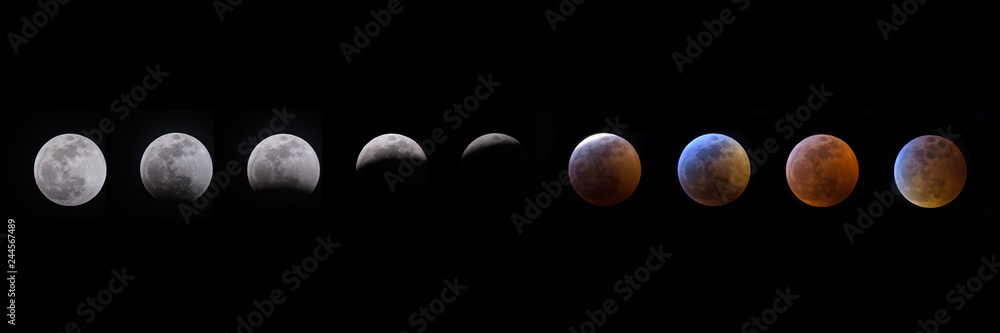 Super Blood Wolf Total Lunar Eclipse Composite - obrazy, fototapety, plakaty 