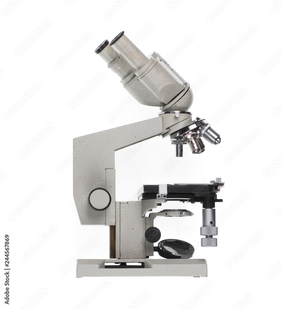scientific microscope on white isolated background