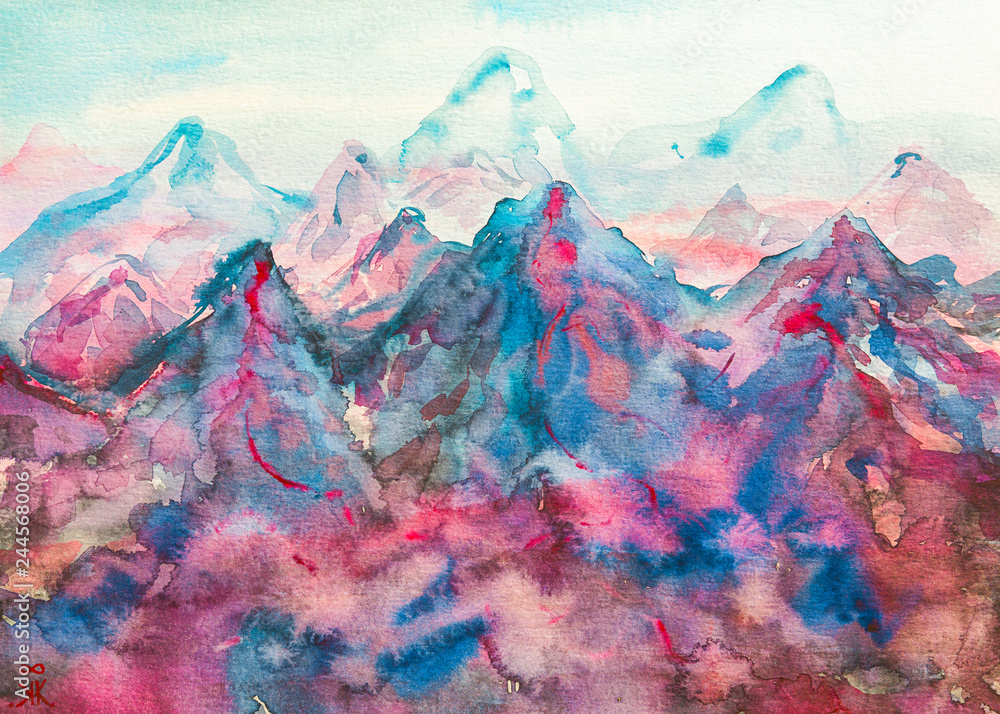 Naklejka premium dipinto montagna acquerello 