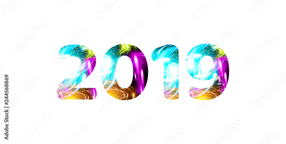Fototapeta premium 2019 - year number shining background. Glow effect on white background.