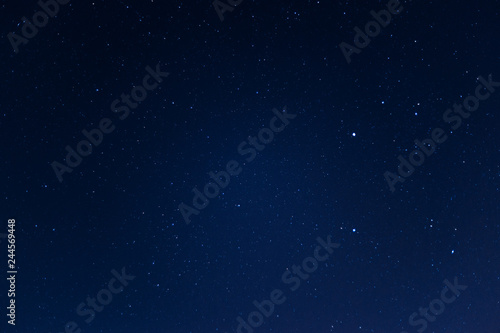 Long exposure night sky stars photo. A lot of stars with constellations. Far from the city. Night landscape.