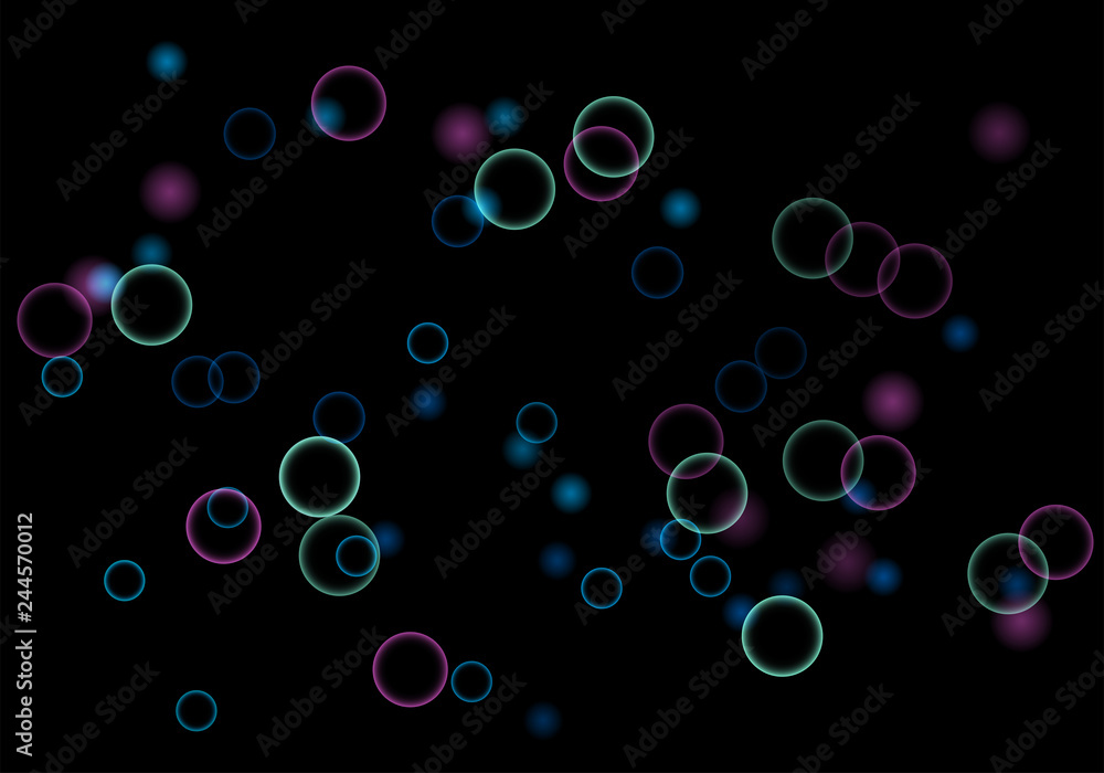 Bokeh in abstract style on black background. Illuminated design. Vector abstract geometric background. Bright bokeh texture. Bokeh. Modern wallpaper. Vector holiday design.