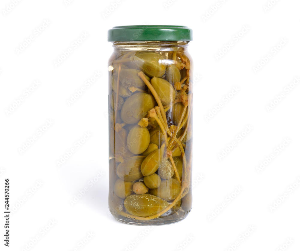 Pickled caper berries isolated on white background Pickled caper berries isolated on white background