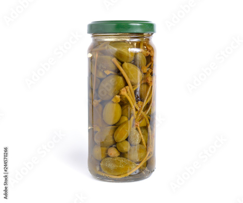 Pickled caper berries isolated on white background