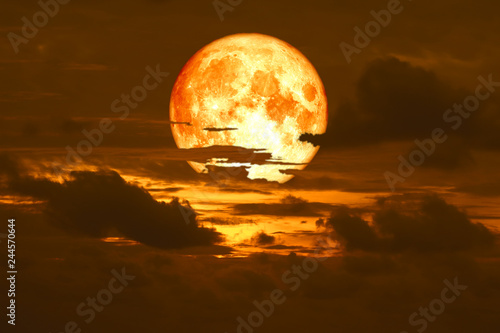 Fototapeta Naklejka Na Ścianę i Meble -  wolf moon back on silhouette heap cloud on sunset sky