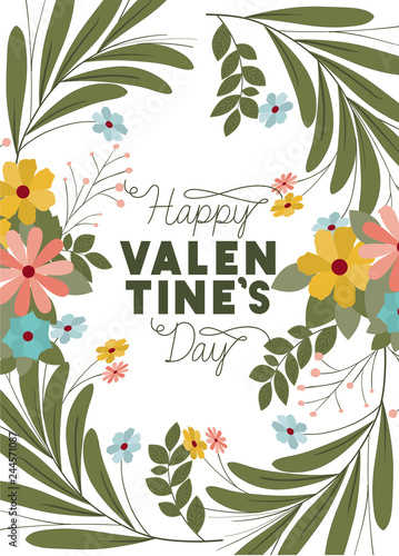 happy valennes day label with flower crown icons photo