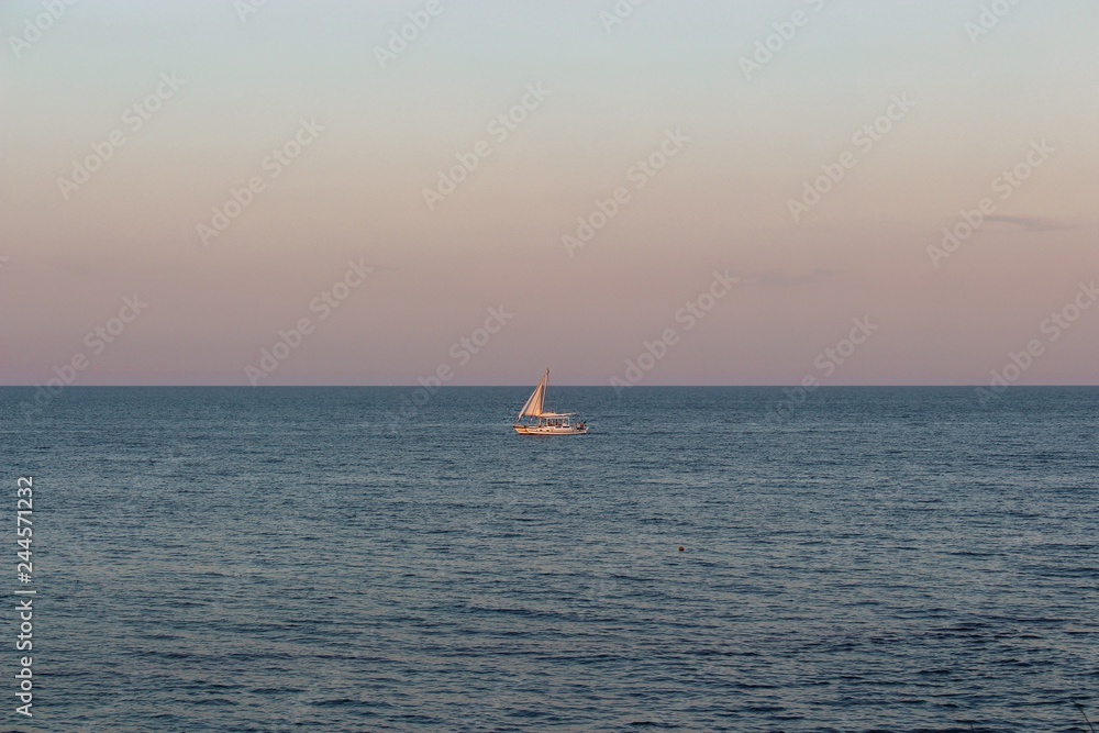 alone boat sea ocean sunset background 