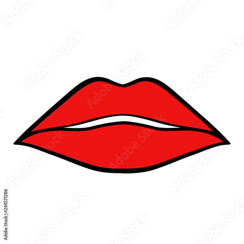 Red sexy woman lips, cartoon style, on white, stock vector illustration