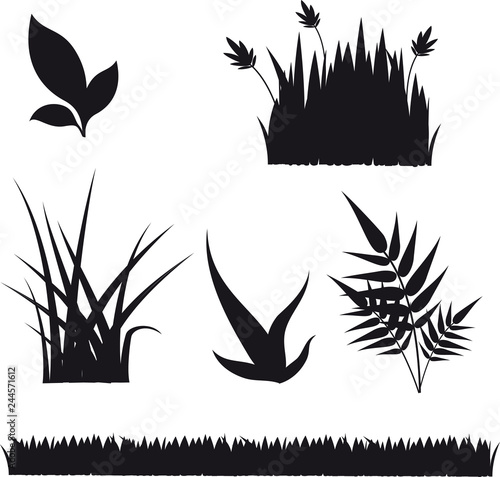 set of grass and plant silhouettes