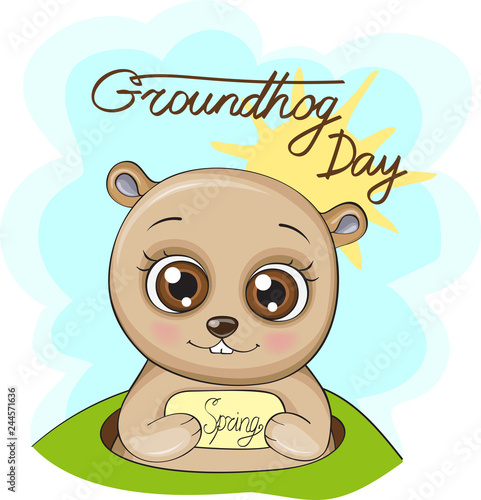 illustration with a cute groundhog