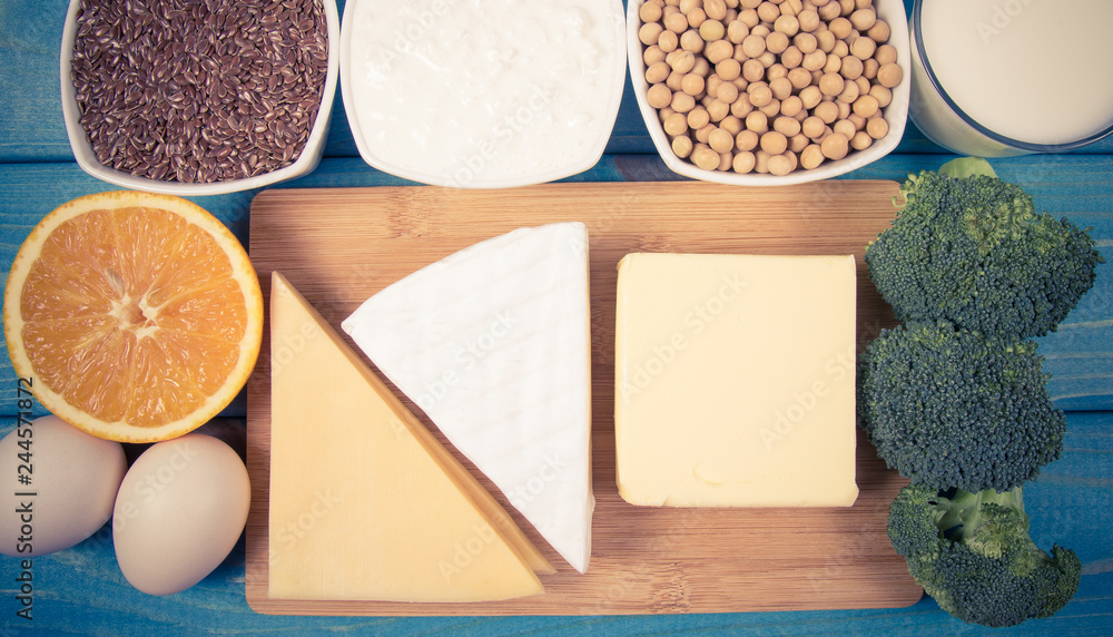 Fototapeta premium Food products containing a large amount of calcium.