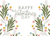happy valennes day label with flower crown icons