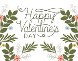 happy valennes day label with flower crown icons