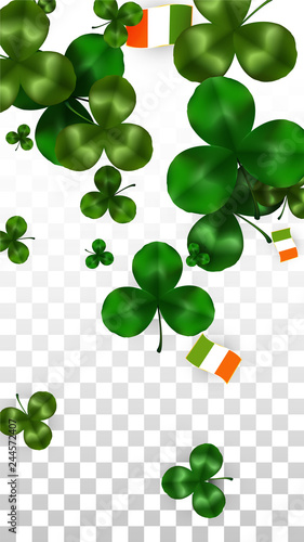 Canvas Print Vector Clover Leaf  and Ireland Flag Isolated on Transparent Background