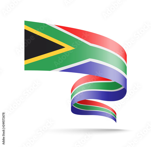 South Africa flag in the form of wave ribbon. Vector illustration on white background.