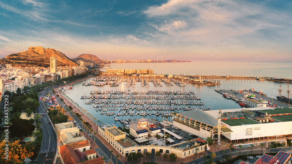 Fototapeta premium Aerial drone point view Alicante cityscape. Spain