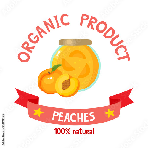 Healthy organic jam of fresh peach isolated on white background.
