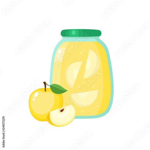 Healthy organic fresh farm apple jam isolated on white background.