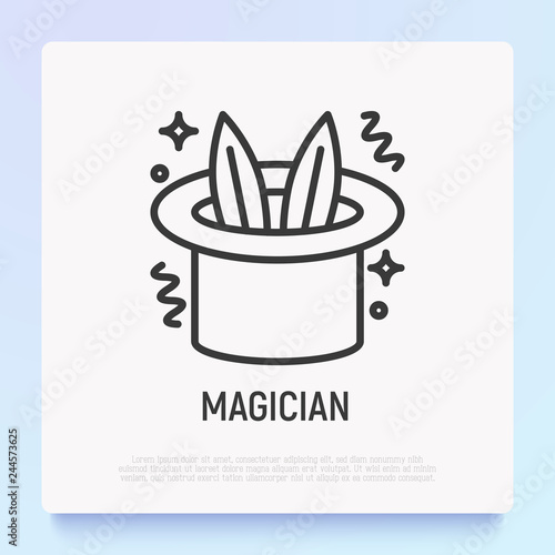 Magician hat with rabbit ears thin line icon. Modern vector illustration. Logo for entertainment show.