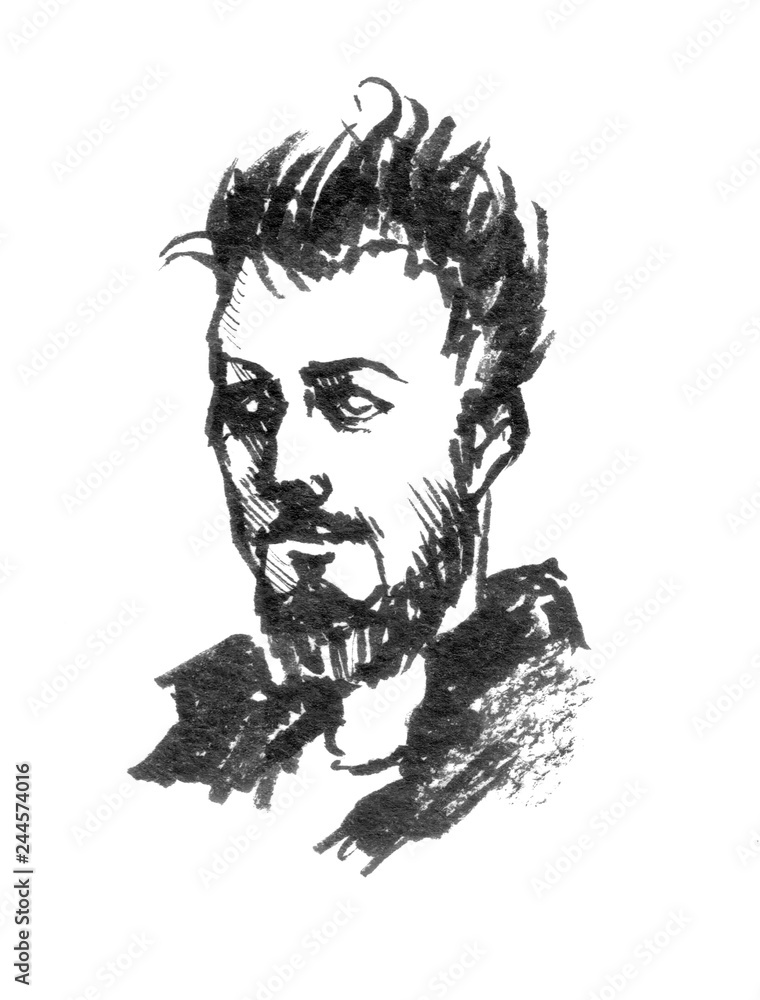 The man with beard and mustache. Ink Portrait.Graphic illustration. The man with beard and mustache. Ink Portrait.Graphic illustration.