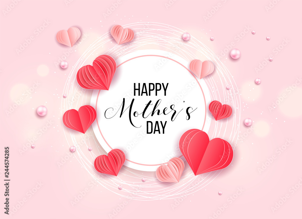 Happy mother's day layout design with roses, lettering, ribbon, frame, dotted background. Vector illustration.  Best mom / mum ever cute feminine design for menu, flyer, card, invitation.